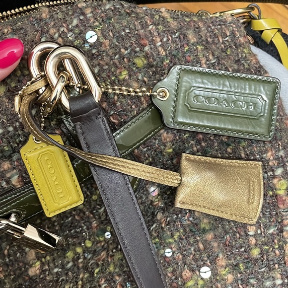 Authentic Rare COACH Chelsea Boucle Green Tweed Emerson Satchel Purse - Picture 14 of 14